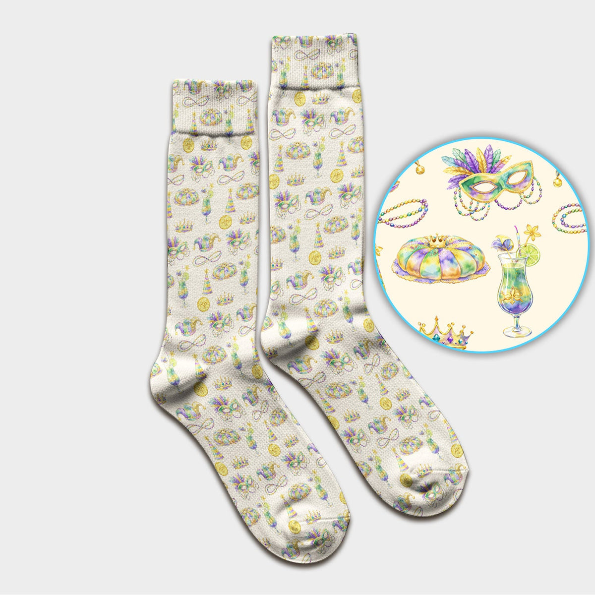 Mardi Gras Mask Scrub Socks, Elegant Carnival Pattern Nurse Sock For Women, Breathable Fabrics Nursing Uniform