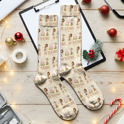 He Is Risen Jesus Easter Print Socks, Adult Socks for Men and Women