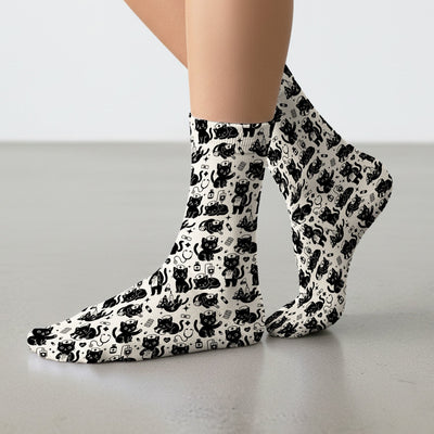 Cute Black Cat Nurse Pattern Socks, Adult Socks for Men and Women