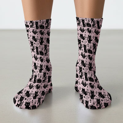 Cute Black Cat Nurse Pattern Socks, Adult Socks for Men and Women