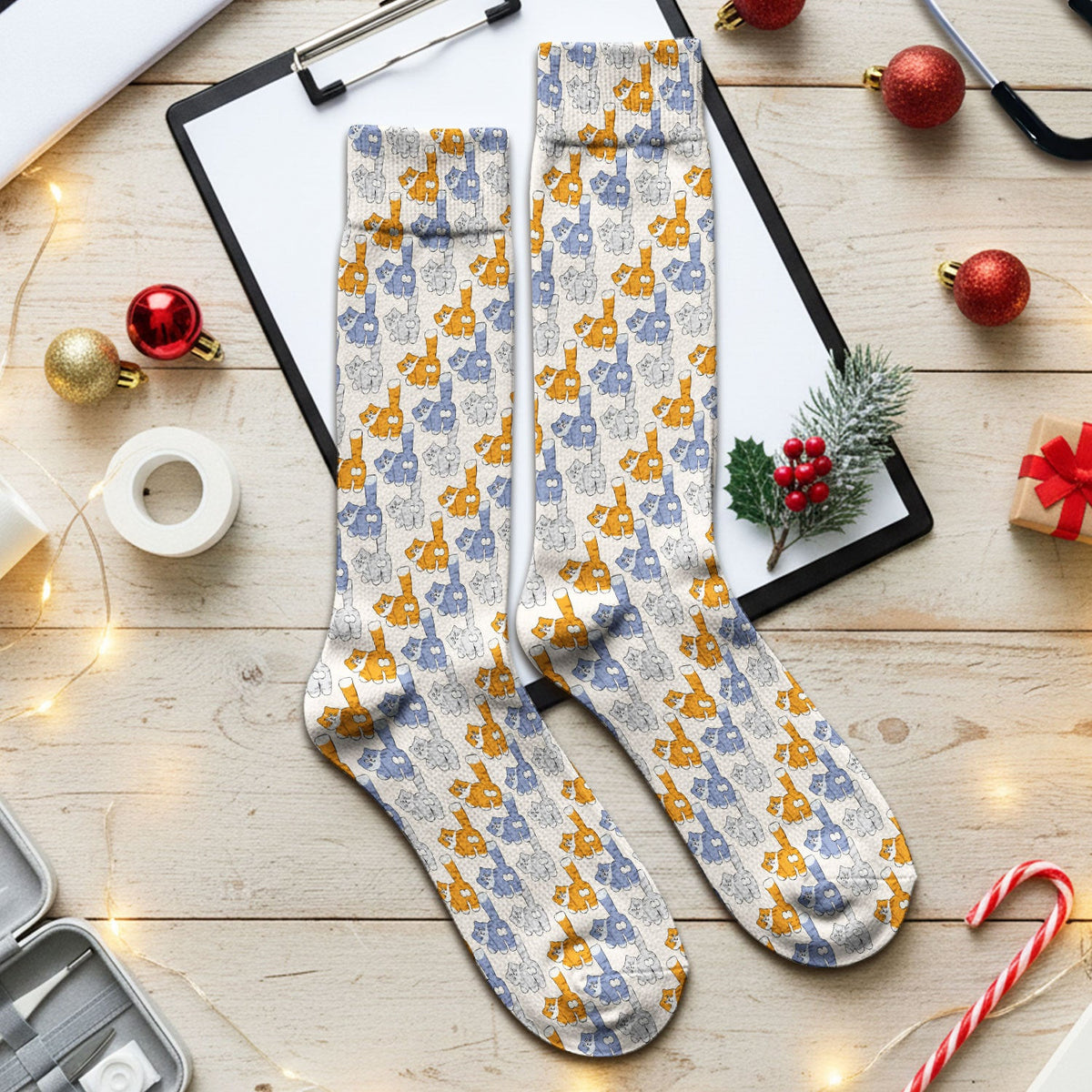 Cute Cartoon Cat Pattern Medical Socks , Adult Socks for Men and Women