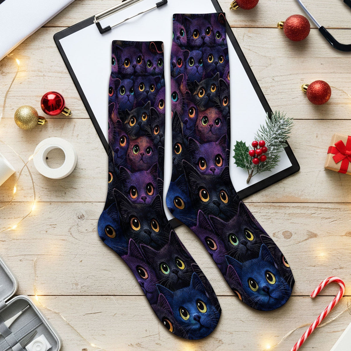 Cute Cat Eyes Medical Pattern Socks for Nurses, Adult Socks for Men and Women