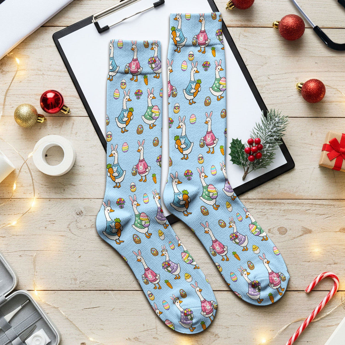 Cute Easter Goose Pattern Socks, Breathable Fabrics Medical Uniform
