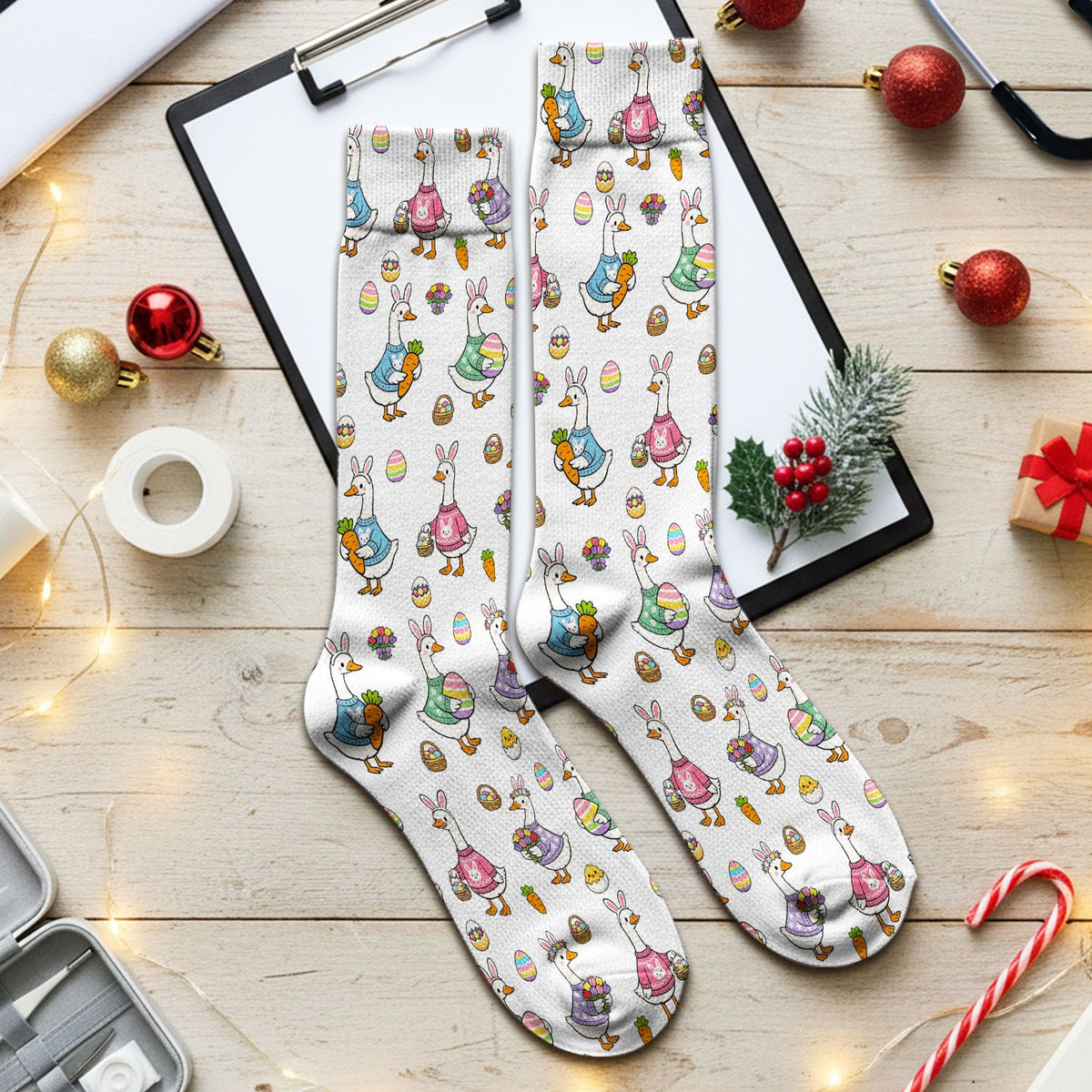 Cute Easter Goose Pattern Socks, Breathable Fabrics Medical Uniform