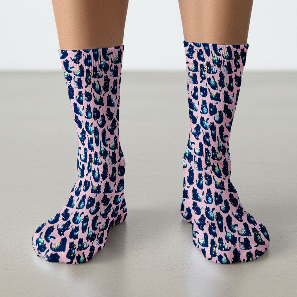 Midnight Cat Scrub Socks, Black Cat Pattern Nurse Sock, Breathable Fabrics Nursing Uniform