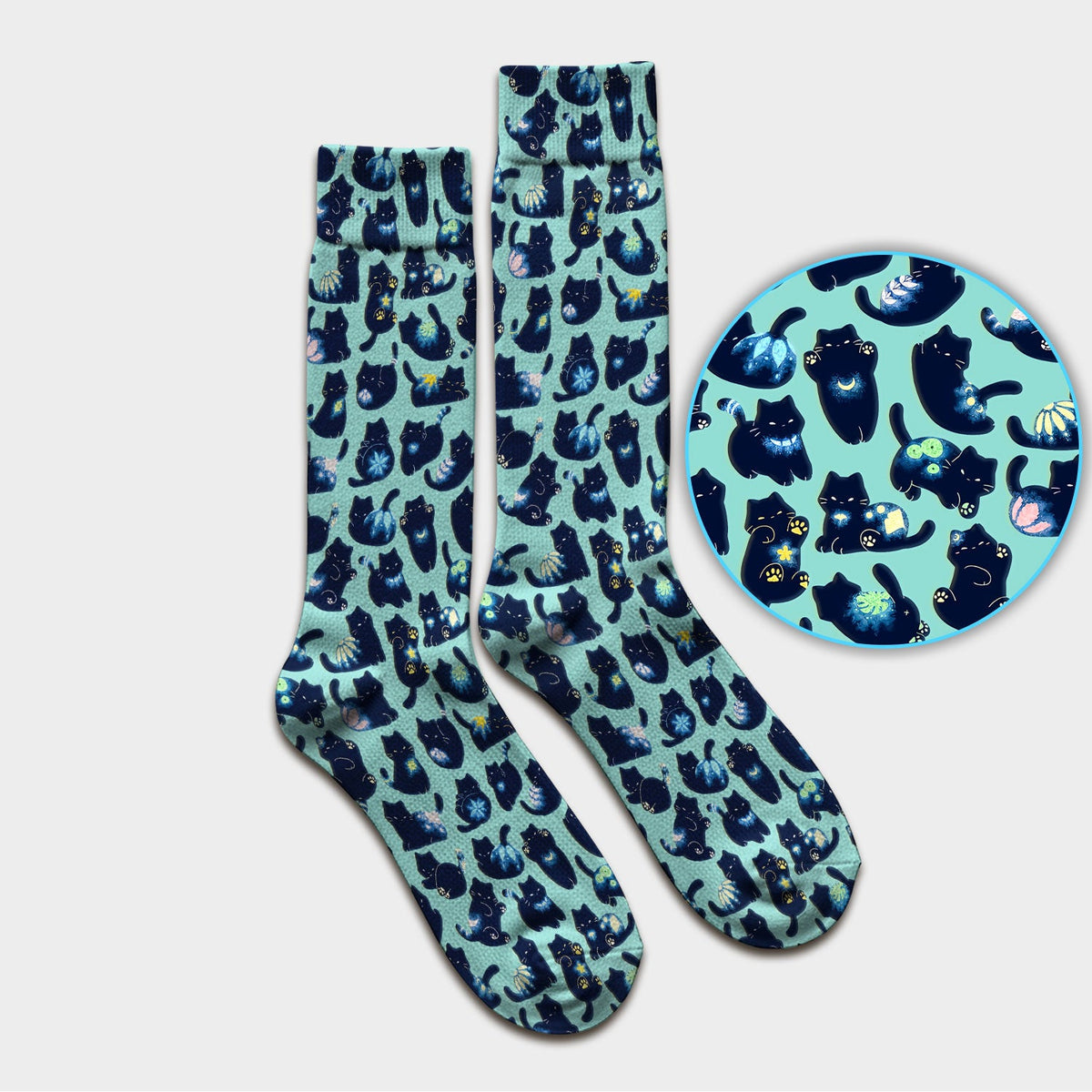 Midnight Cat Scrub Socks, Black Cat Pattern Nurse Sock, Breathable Fabrics Nursing Uniform
