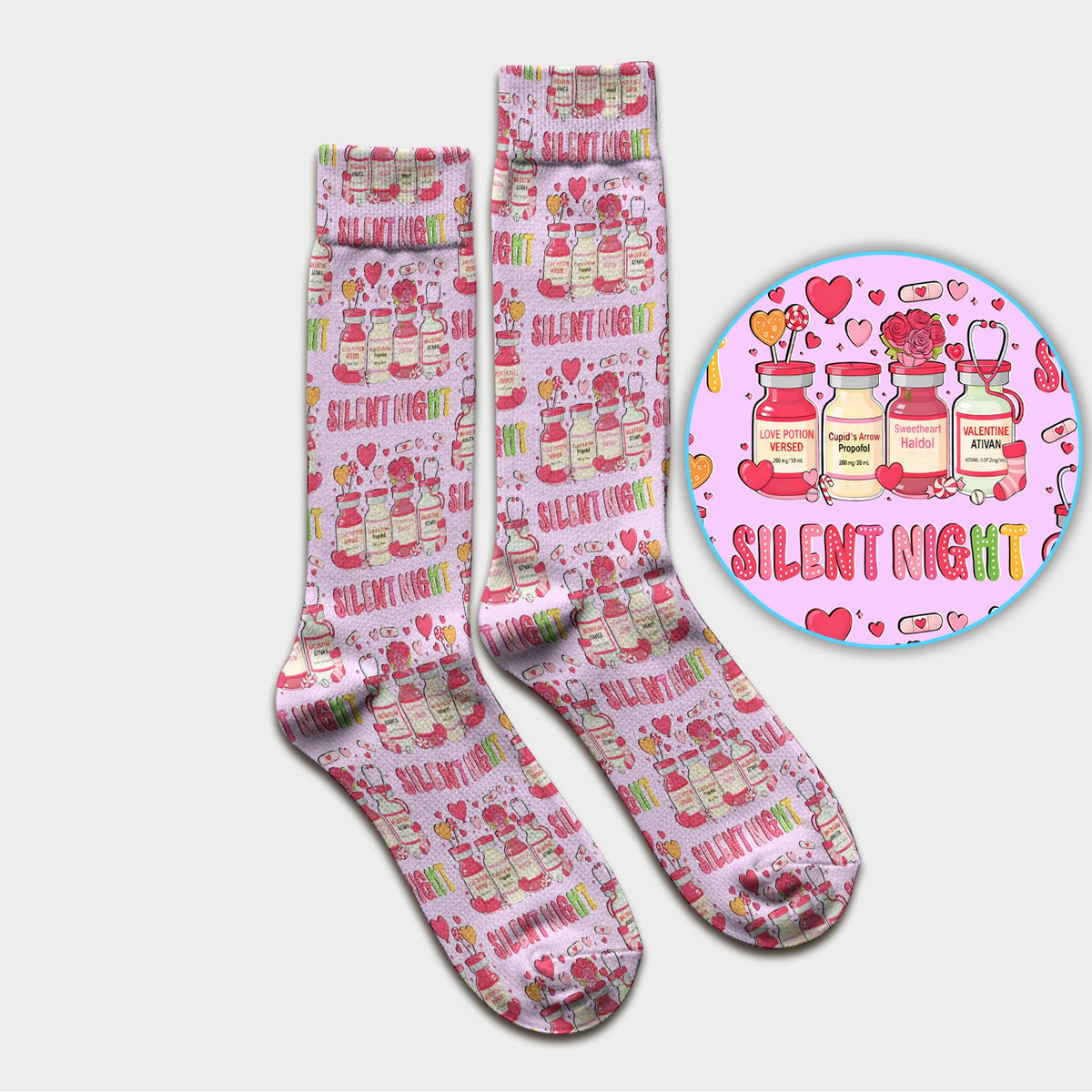 Valentine Silent Night Love Design, Adult Socks for Men and Women