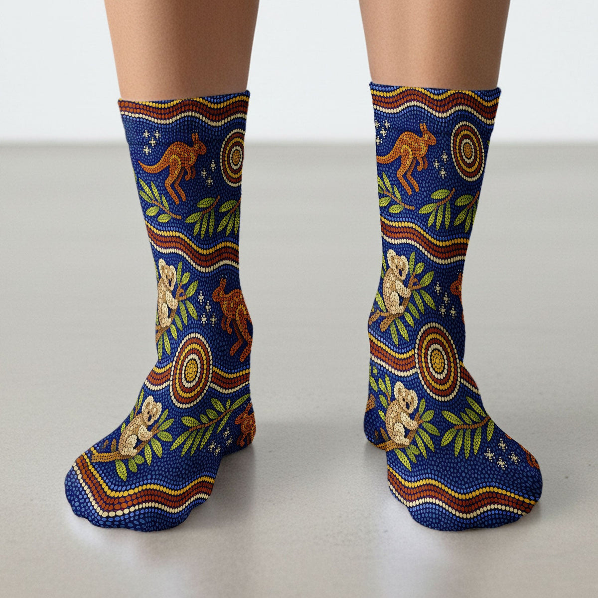 Australian Aboriginal Dot Art Scrub Socks, Kangaroo ANd Koala Pattern Nurse Sock, Breathable Fabrics Nursing Uniform