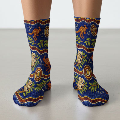 Australian Aboriginal Dot Art Scrub Socks, Kangaroo ANd Koala Pattern Nurse Sock, Breathable Fabrics Nursing Uniform