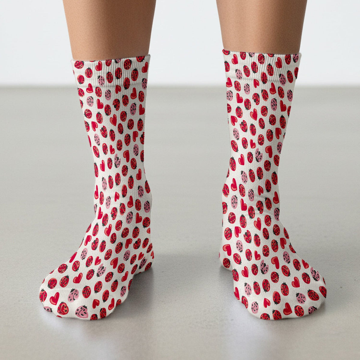 Cute Ladybug and Red Heart All Over Print Medical Socks, Socks for Nurse Doctor