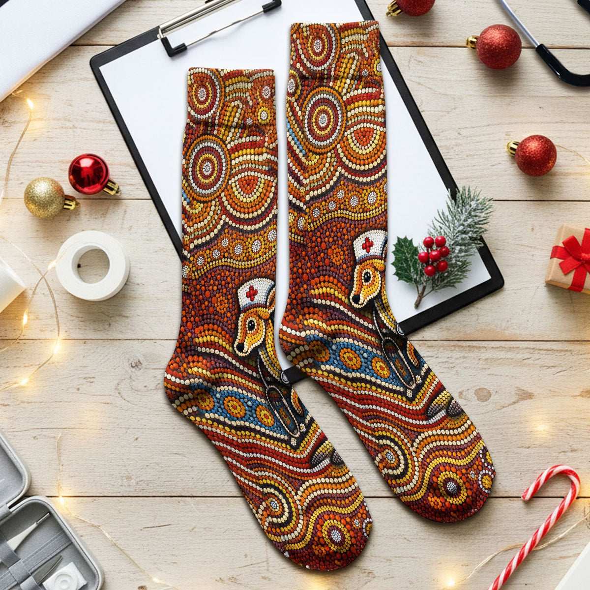 Australian Aboriginal Nurse Scrub Socks, Kangaroo Dot Art Medical Nurses Sock, Breathable Fabrics Nursing Uniform