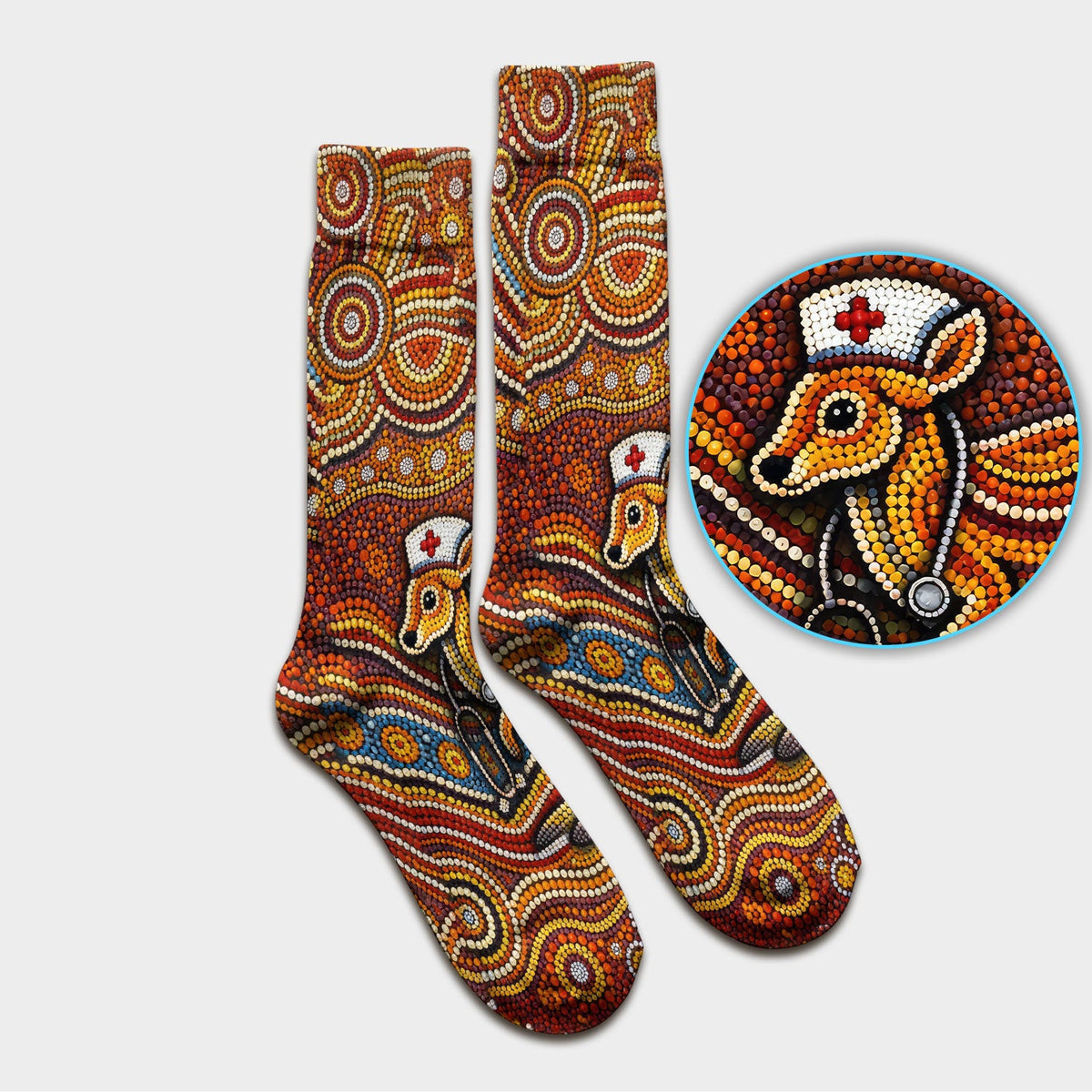 Australian Aboriginal Nurse Scrub Socks, Kangaroo Dot Art Medical Nurses Sock, Breathable Fabrics Nursing Uniform