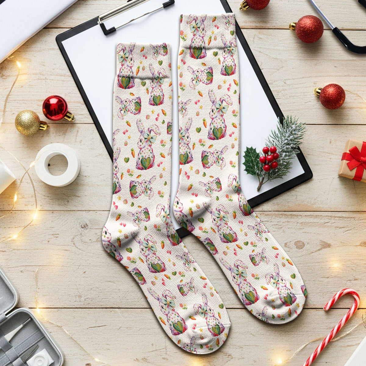 Cute Pastel Bunny Easter Pattern Medical Socks, Breathable Fabrics Medical Uniform