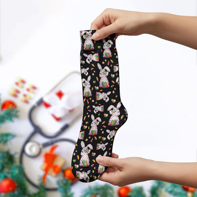 Cute Pastel Bunny Easter Pattern Medical Socks, Breathable Fabrics Medical Uniform