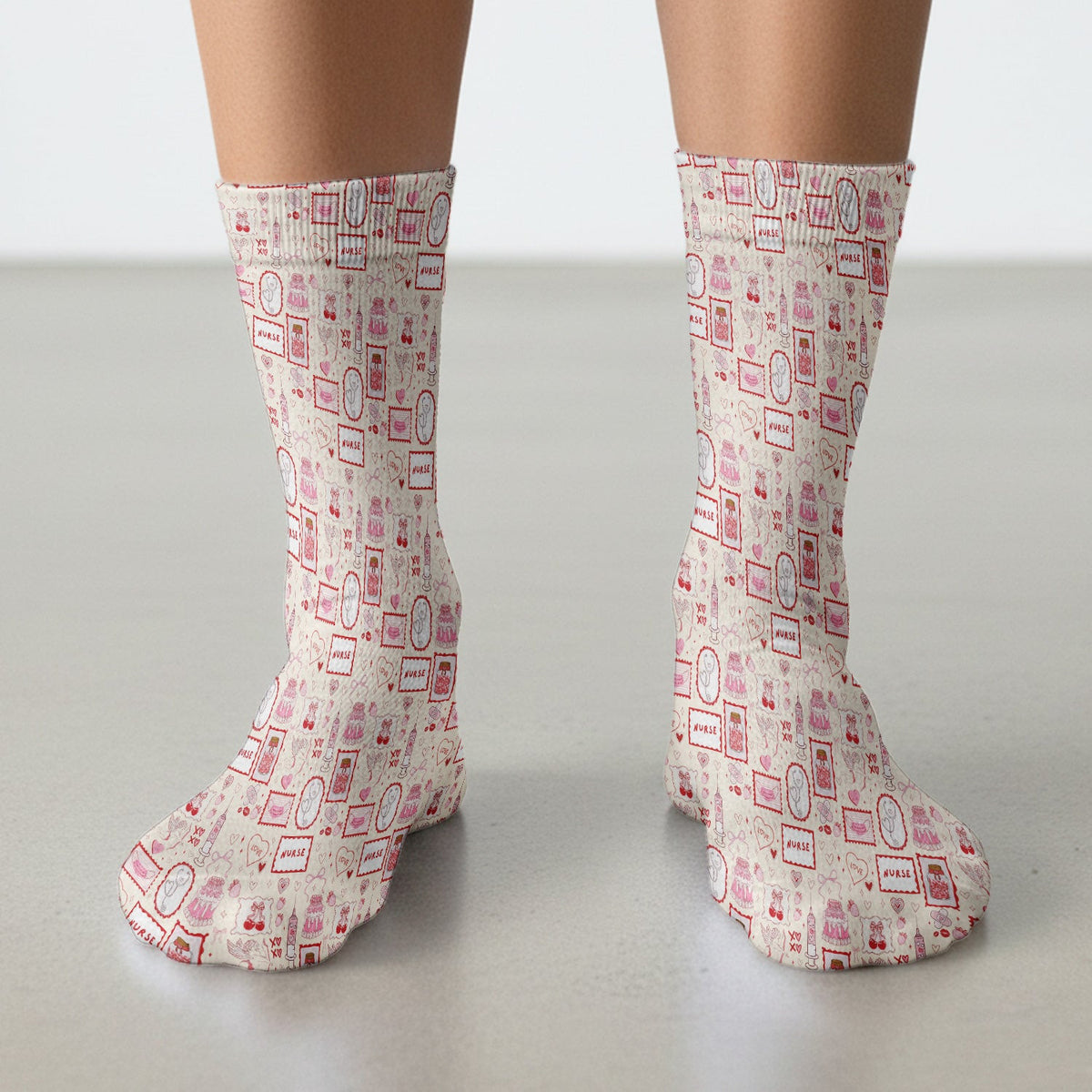 Nurse Icons Hearts Syringes Valentine Socks, Breathable Medical Uniform