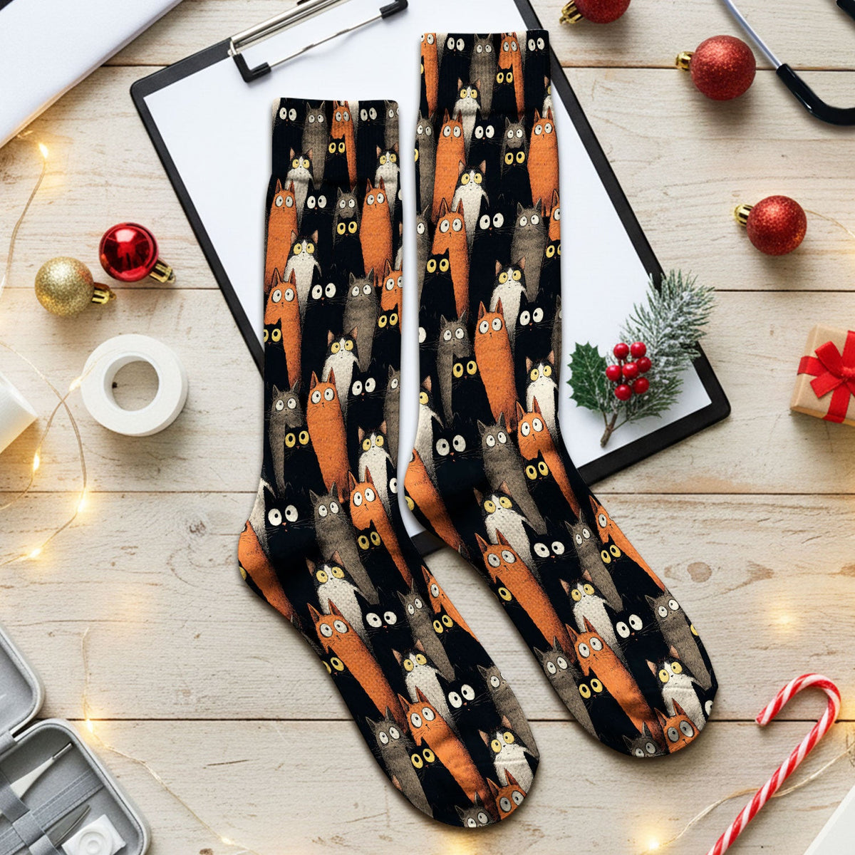 Black Cat Pattern Nurse Scrub Socks, Cat Lover Nurse Sock, Breathable Fabrics Nursing Uniform