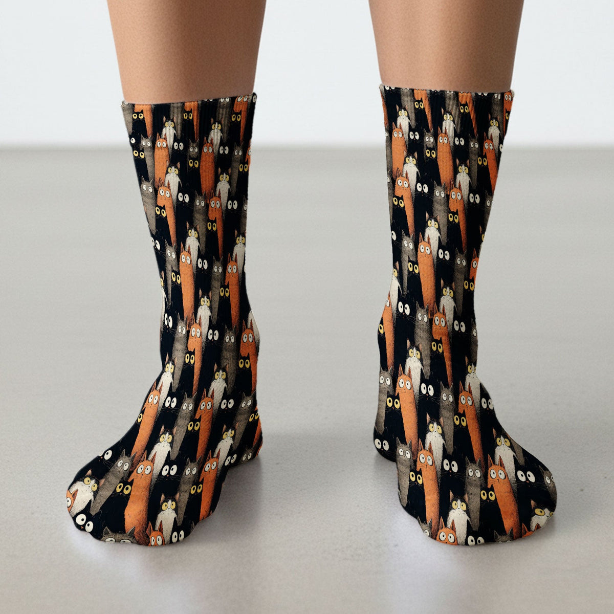 Black Cat Pattern Nurse Scrub Socks, Cat Lover Nurse Sock, Breathable Fabrics Nursing Uniform
