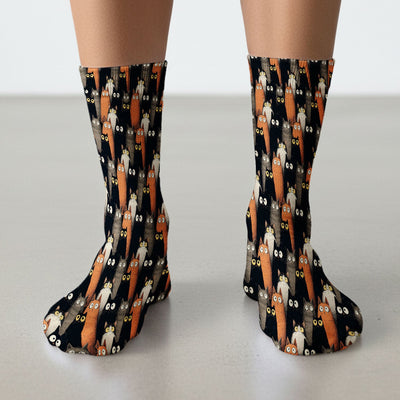 Black Cat Pattern Nurse Scrub Socks, Cat Lover Nurse Sock, Breathable Fabrics Nursing Uniform