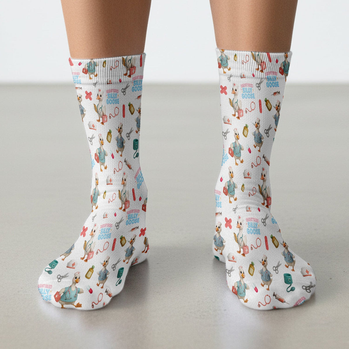 Funny Goose Nurse Scrubs Sock for Women, Registered Silly Goose Socks, Cute Medical Uniform for RN CNA LPN