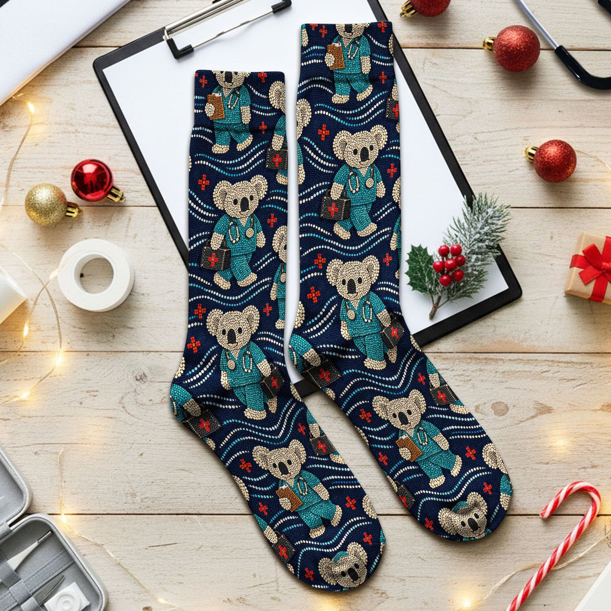 Aboriginal Dot Art Pattern Nurse Scrub Socks, Koala Medical Sock For Women, Breathable Fabrics Nursing Uniform