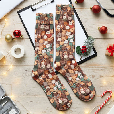 Cute Coffee Cat Scrub Socks, Cozy Kittens in Mug Pattern Nurse Sock, Breathable Fabrics Nursing Uniform