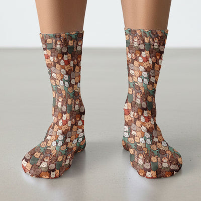 Cute Coffee Cat Scrub Socks, Cozy Kittens in Mug Pattern Nurse Sock, Breathable Fabrics Nursing Uniform