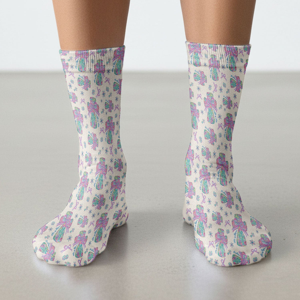 Colorful Bow Pattern Socks, Adult Socks for Men and Women