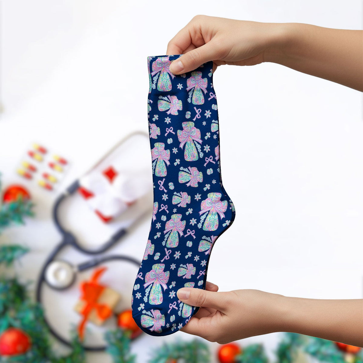Colorful Bow Pattern Socks, Adult Socks for Men and Women