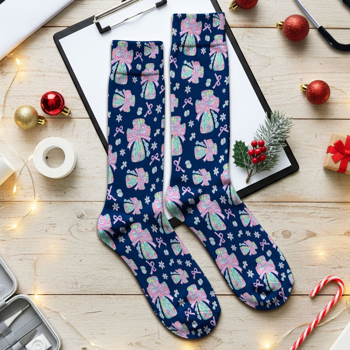 Colorful Bow Pattern Socks, Adult Socks for Men and Women