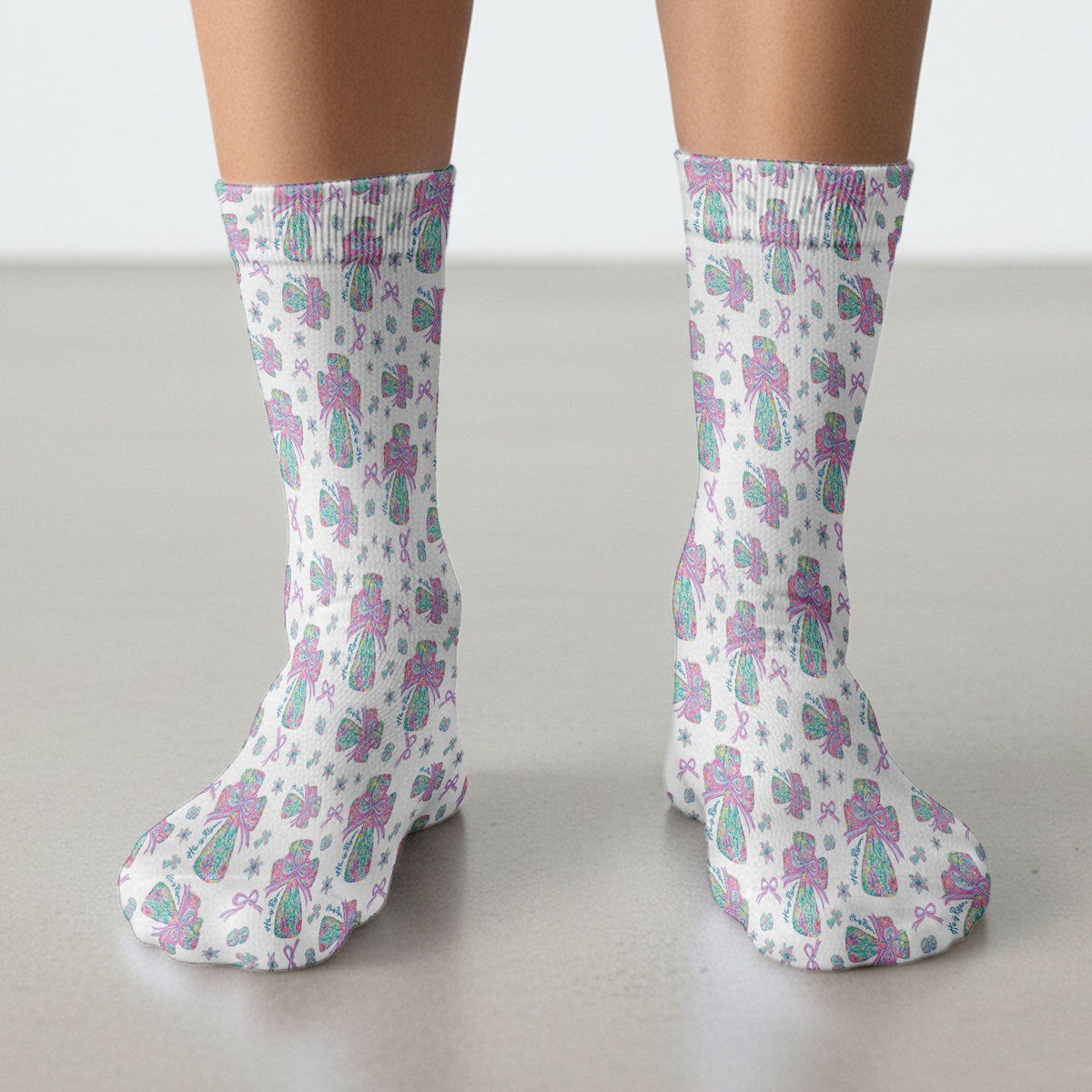 Colorful Bow Pattern Socks, Adult Socks for Men and Women