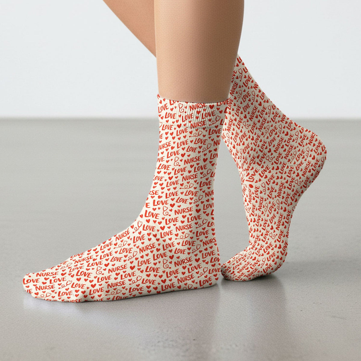 Valentine Pattern Scrub Socks, Love Heart Medical Nurse Scrub Sock, Breathable Fabrics Nursing Uniform