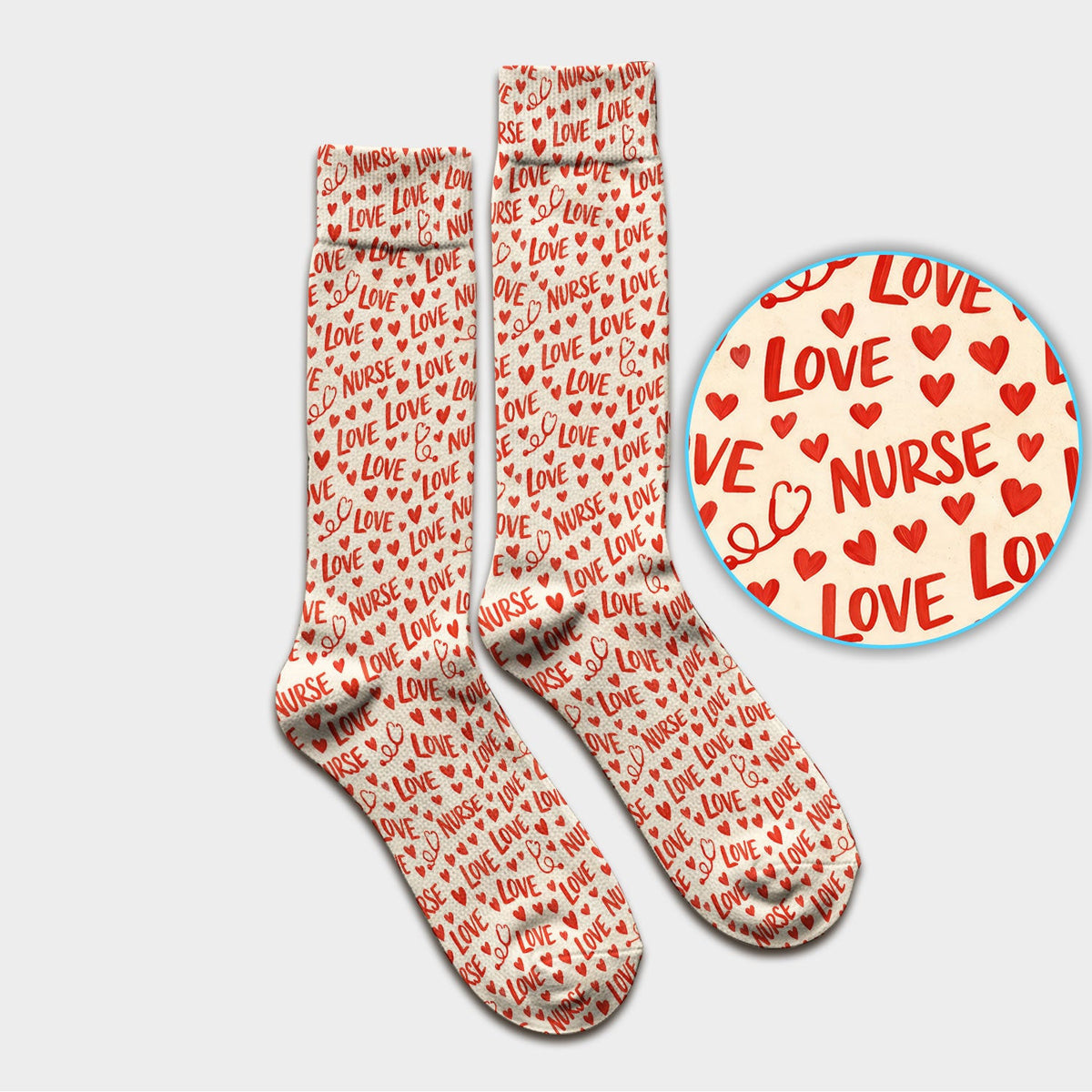 Valentine Pattern Scrub Socks, Love Heart Medical Nurse Scrub Sock, Breathable Fabrics Nursing Uniform
