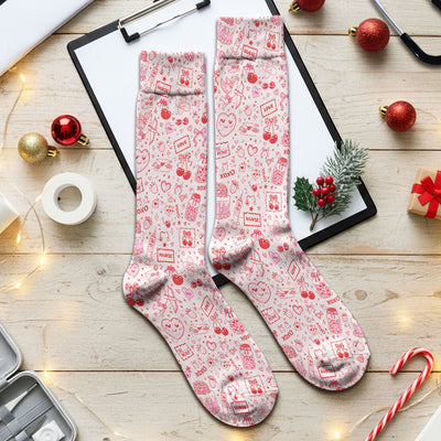 Valentine Pink XOXO Pattern Nurse Scrub Socks, Comfortable Uniform Scrubs For Nursing