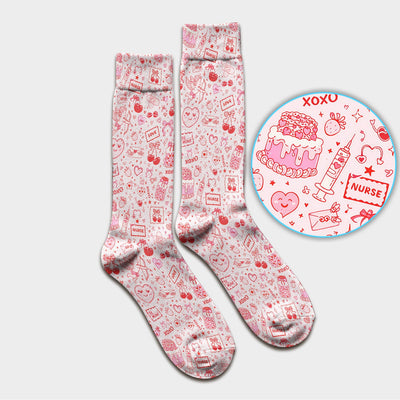 Valentine Pink XOXO Pattern Nurse Scrub Socks, Comfortable Uniform Scrubs For Nursing