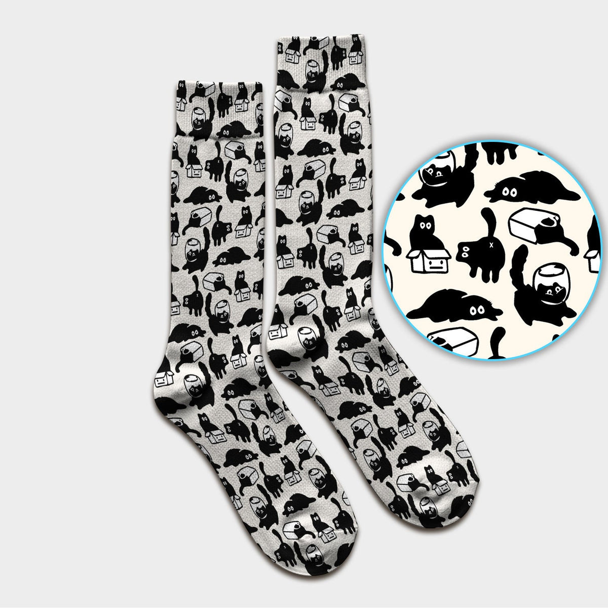 Dark Playful Cat Cartoon Pattern Medical Socks, Socks for Nurse Doctor