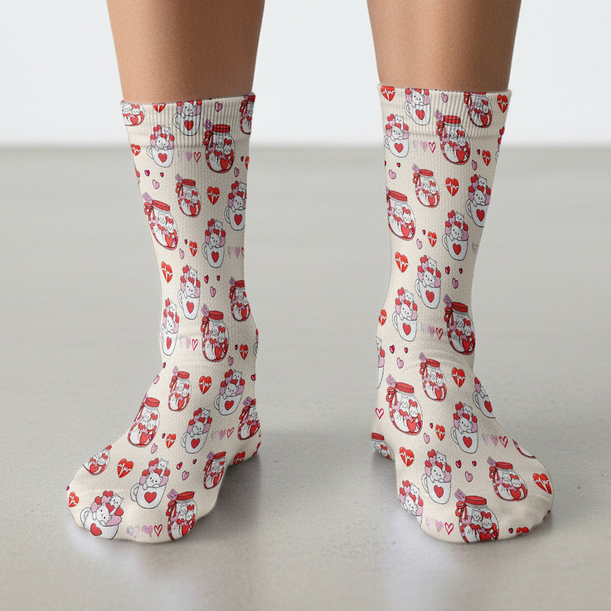 Cute Cat Valentine Nurse Socks, Socks for Nurse Doctor Breathable Fabric