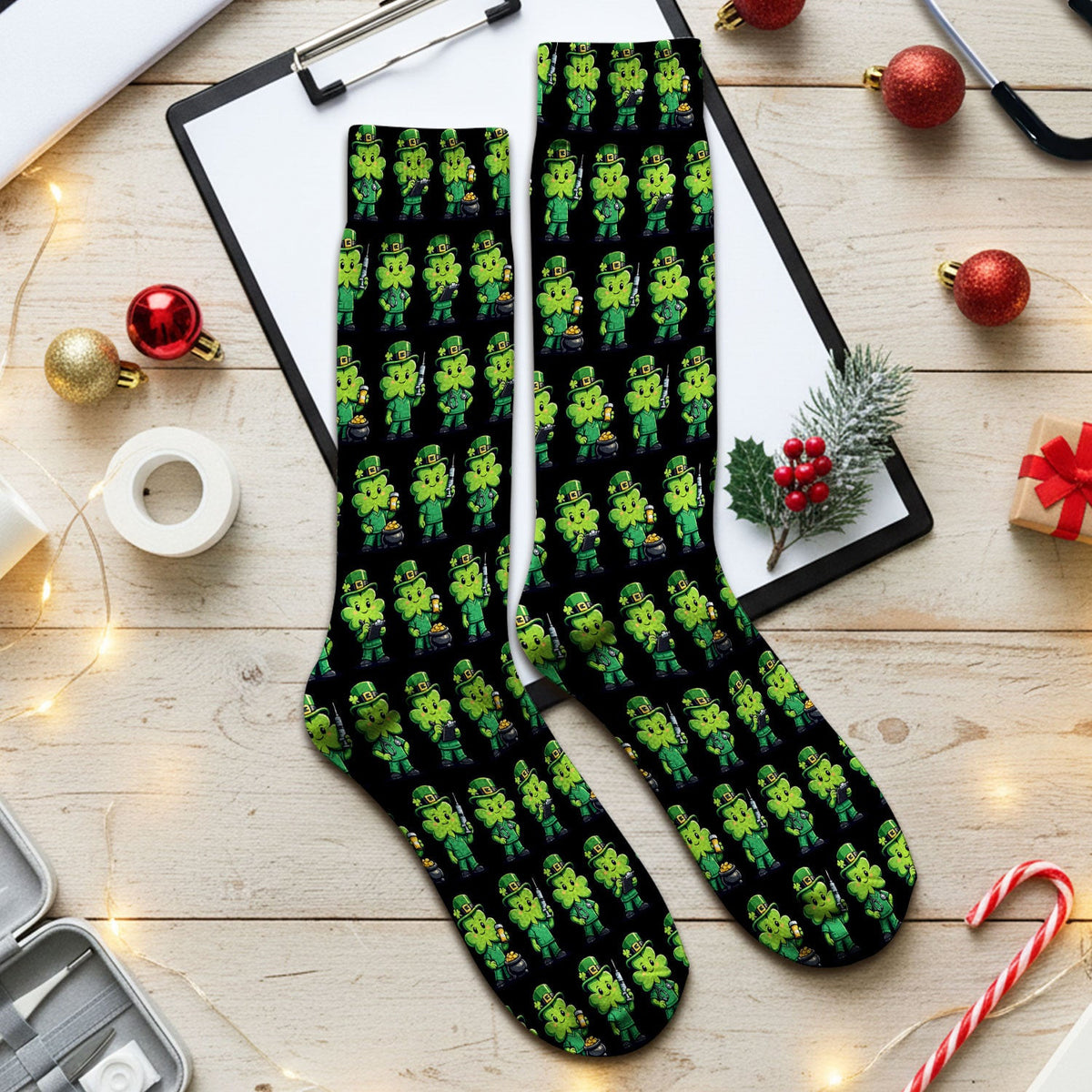 St Patrick Leprechaun Nurse Print Medical Socks, Breathable Fabrics Medical Uniform