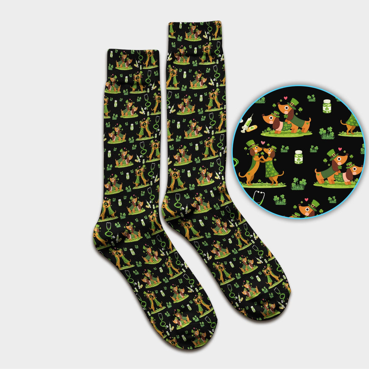 Valentine Dog Nurse Heart Design Socks, Fun Medical Pattern, Adult Socks for Men and Women
