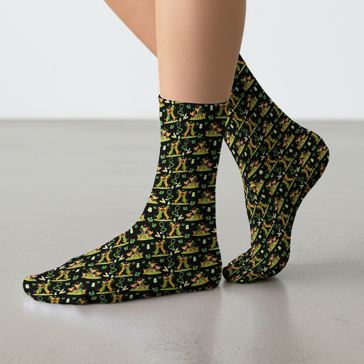 Valentine Dog Nurse Heart Design Socks, Fun Medical Pattern, Adult Socks for Men and Women