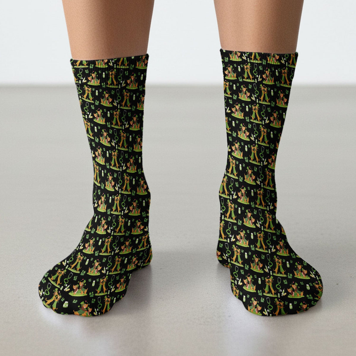 Valentine Dog Nurse Heart Design Socks, Fun Medical Pattern, Adult Socks for Men and Women