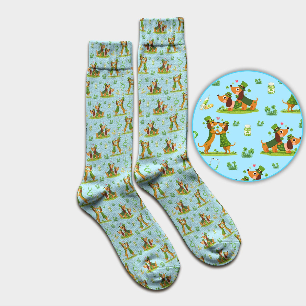 Valentine Dog Nurse Heart Design Socks, Fun Medical Pattern, Adult Socks for Men and Women