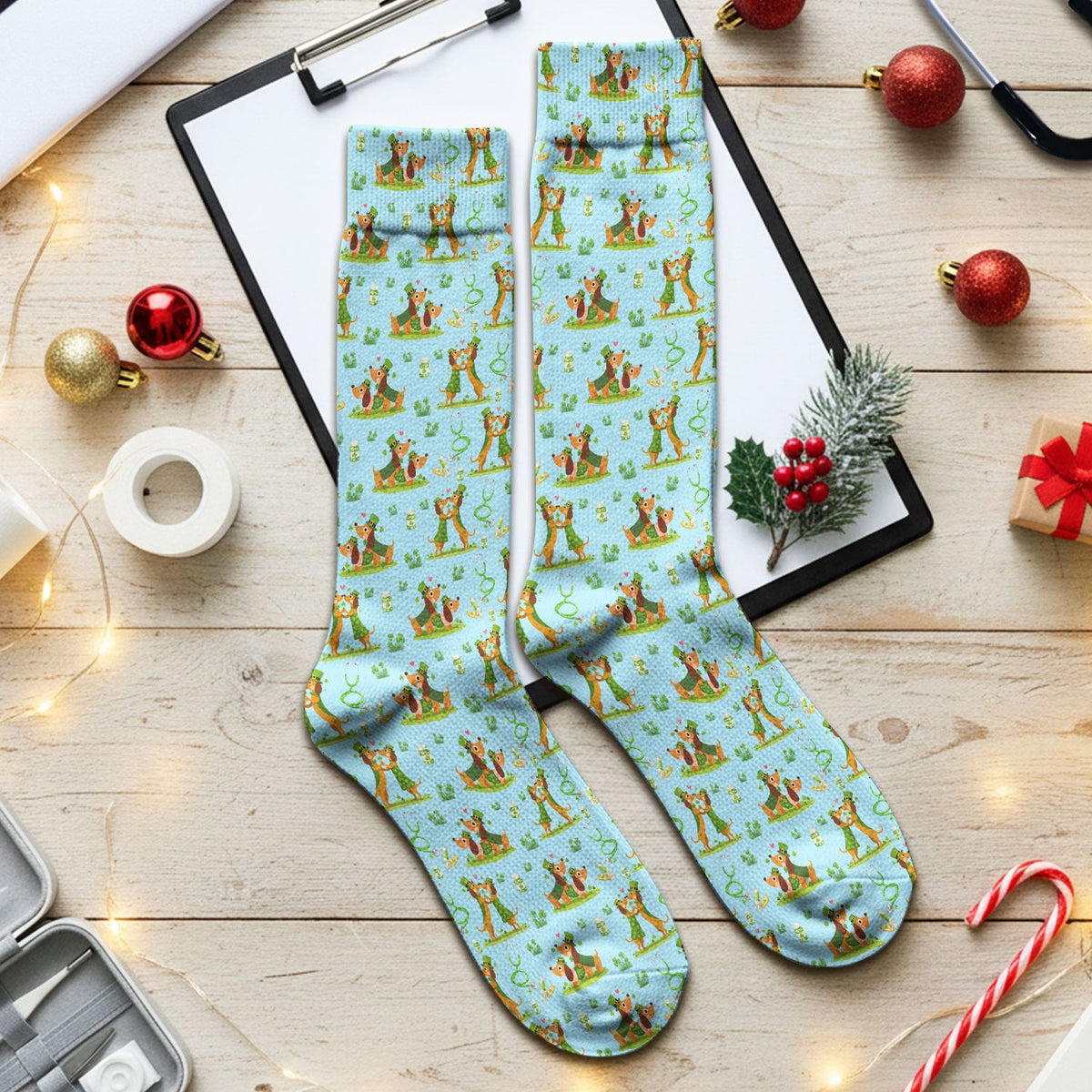 Valentine Dog Nurse Heart Design Socks, Fun Medical Pattern, Adult Socks for Men and Women