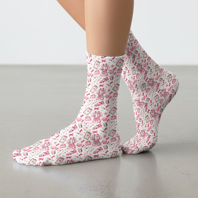 Valentine Pink Nurse Icons Print Medical Socks, Socks for Nurse Doctor