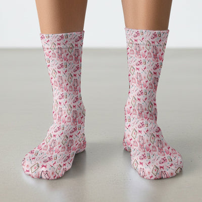 Valentine Pink Nurse Icons Print Medical Socks, Socks for Nurse Doctor