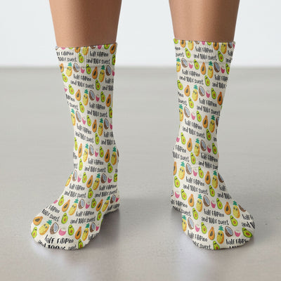 Playful Avocado Fruit Print Filipino Quote Socks, Adult Socks for Men and Women