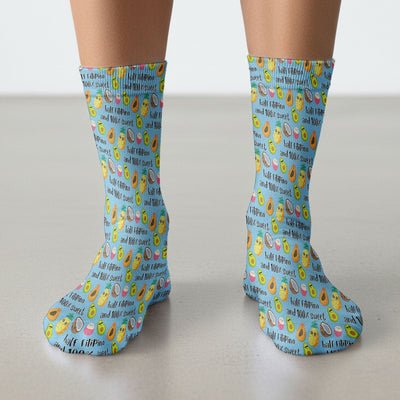 Playful Avocado Fruit Print Filipino Quote Socks, Adult Socks for Men and Women