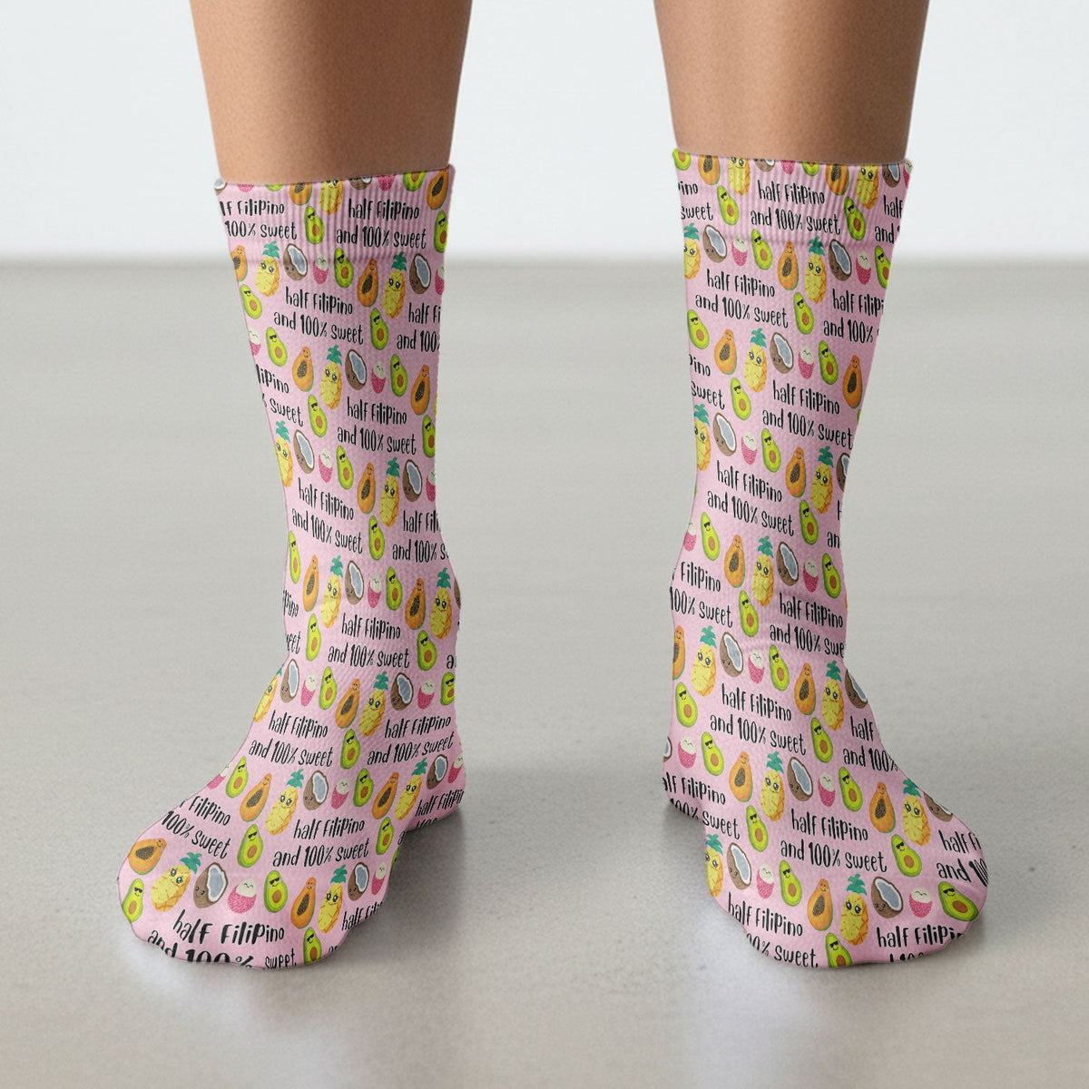 Playful Avocado Fruit Print Filipino Quote Socks, Adult Socks for Men and Women