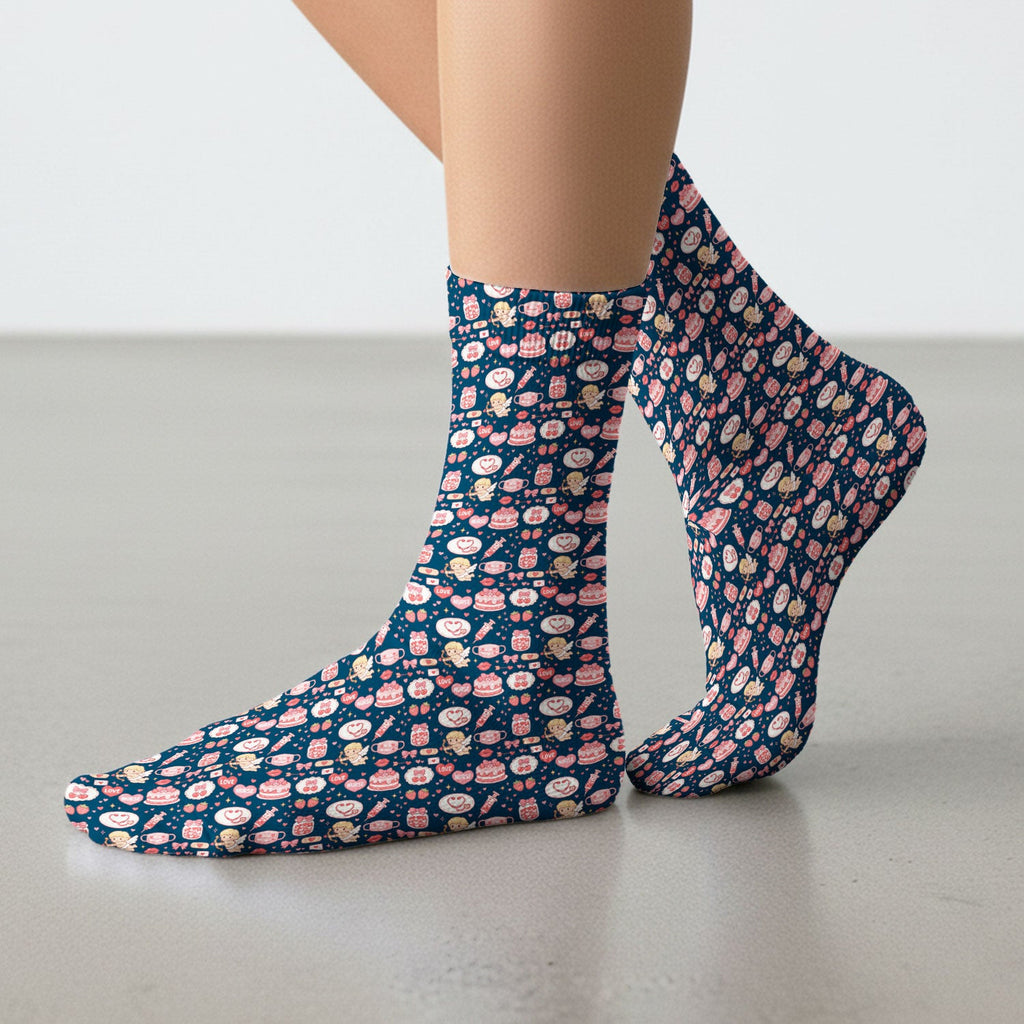 Cupid Nurse Scrub Socks, Cute Love Medical Pattern Sock For Valentine, Breathable Fabrics Nursing Uniform