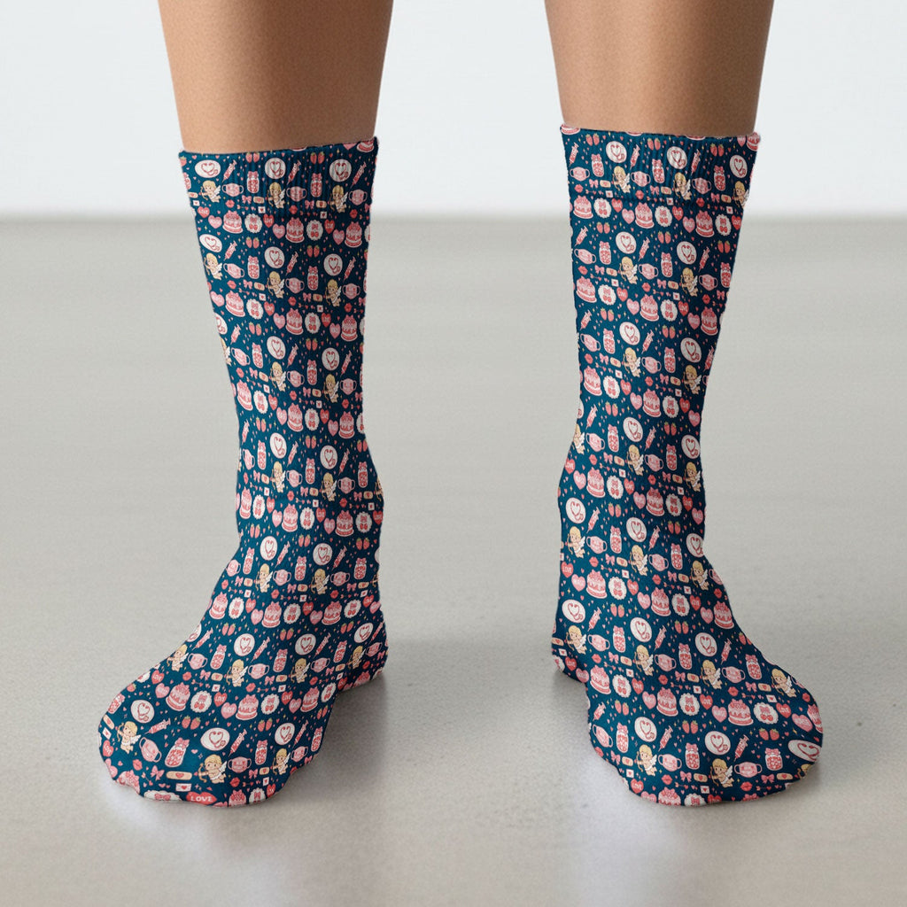 Cupid Nurse Scrub Socks, Cute Love Medical Pattern Sock For Valentine, Breathable Fabrics Nursing Uniform