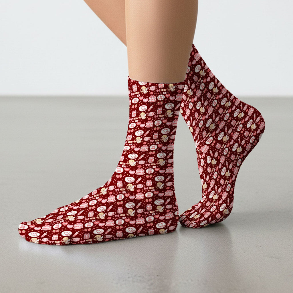 Cupid Nurse Scrub Socks, Cute Love Medical Pattern Sock For Valentine, Breathable Fabrics Nursing Uniform